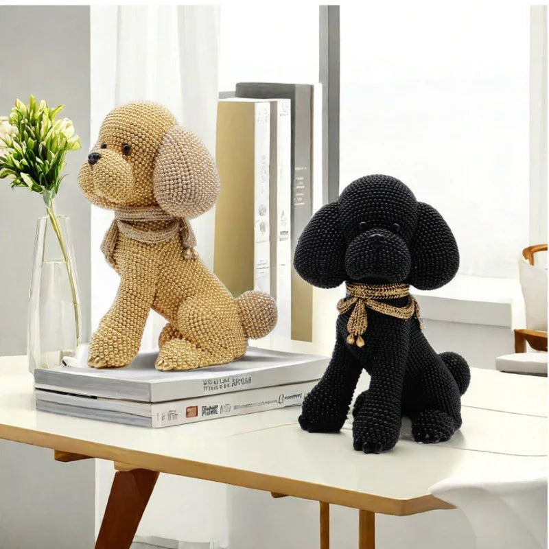 Bell dog resin statue ornaments, desktop decoration for office, shelf, room and living room, holiday gift for pet dog lovers.